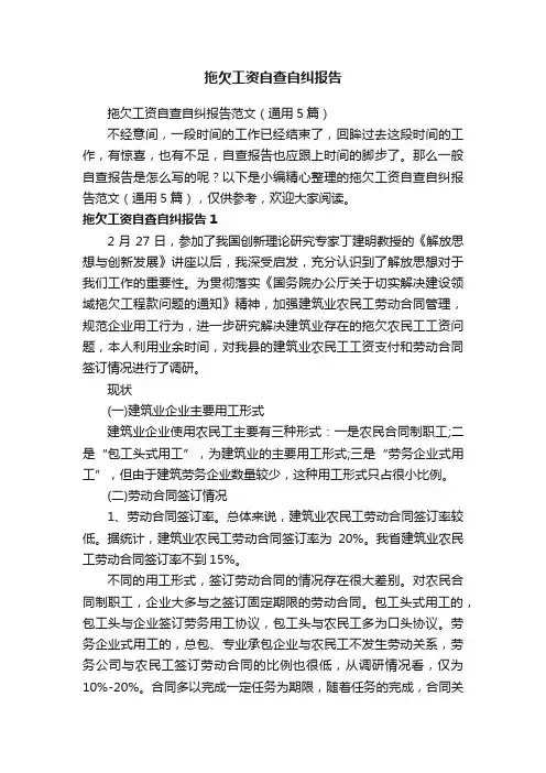 拖欠工资自查自纠报告范文（通用5篇）