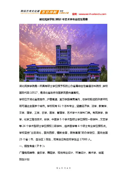 2018年湖北民族学院艺术类招生简章