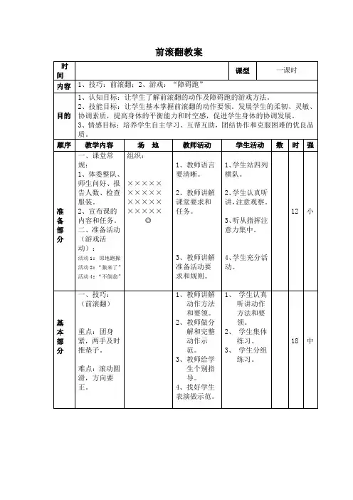 前滚翻 (水平一)教案