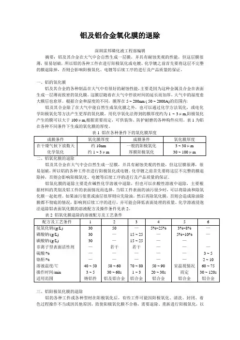 铝及铝合金氧化膜的退除