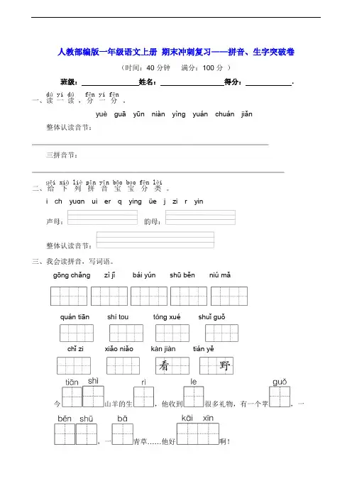 一年级语文上册 期末冲刺复习——拼音、生字突破卷(含答案)