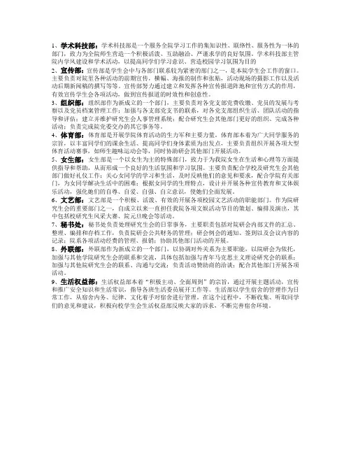 研究生会各部门职责