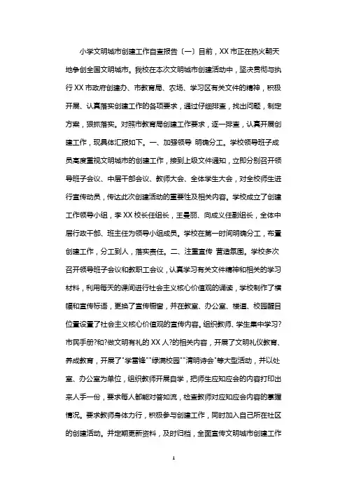 小学文明城市创建工作自查报告
