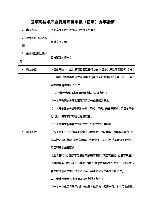 国家高技术产业发展项目申报(初审)办事指南