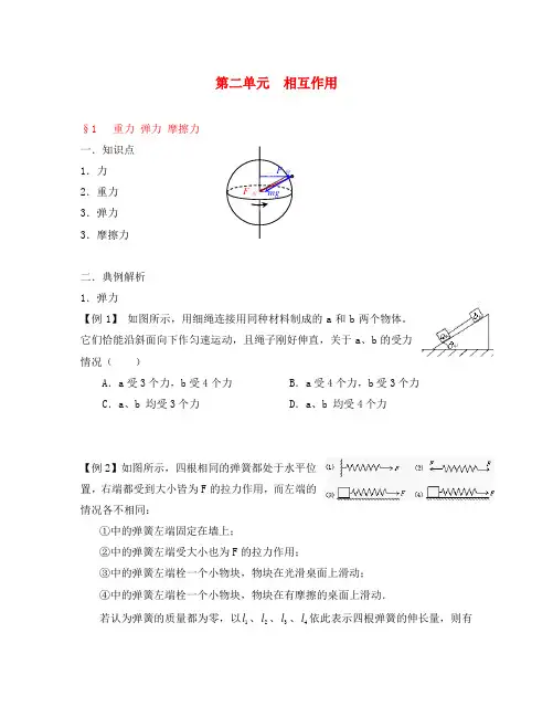 湖南省岳阳市第一中学培优班2020届高考物理第一轮复习 补充资料 第2单元 相互作用1 重力 弹力 摩擦力