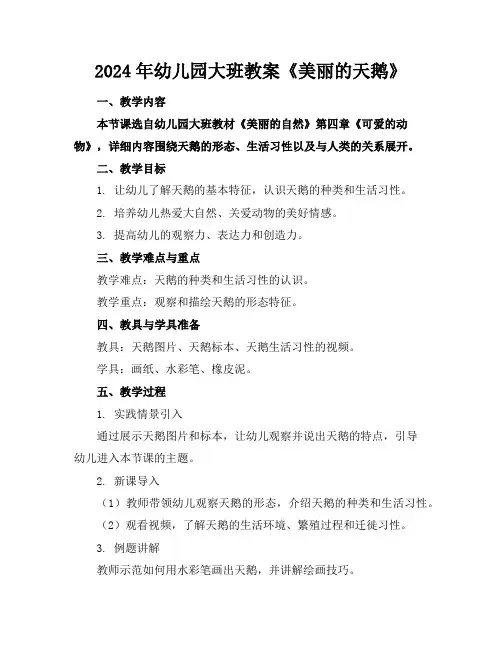 2024年幼儿园大班教案《美丽的天鹅》