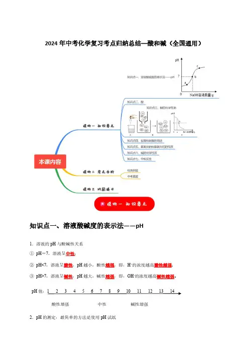 2024年中考化学复习考点归纳总结—酸和碱(全国通用)