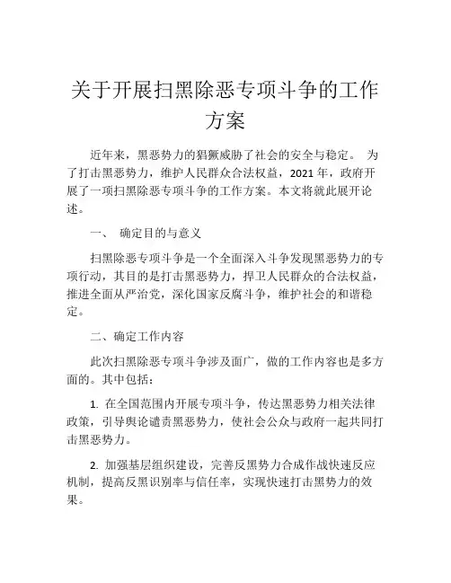 关于开展扫黑除恶专项斗争的工作方案
