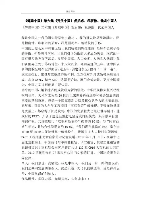 《辉煌中国》第六集《开放中国》观后感：我骄傲,我是中国人