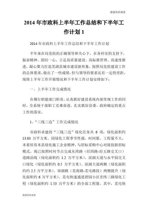 2014年市政科上半年工作总结和下半年工作计划.doc