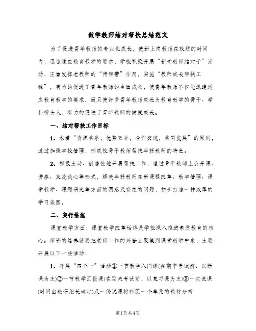 数学教师结对帮扶总结范文（二篇）