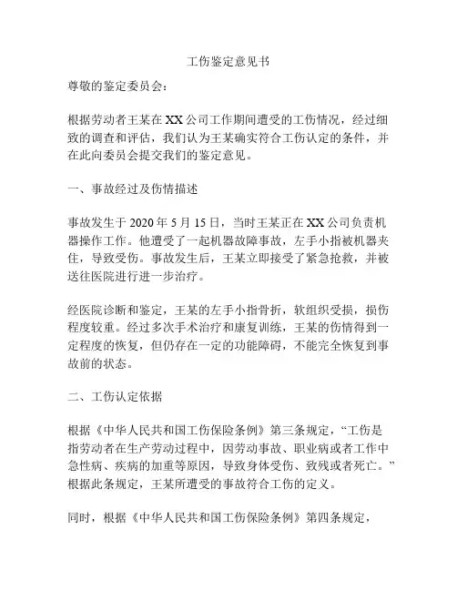 工伤鉴定意见书