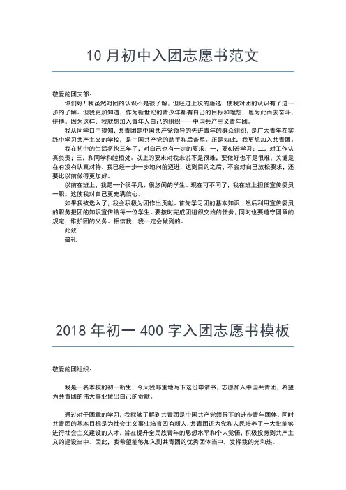 2019年最新初中入团志愿书范文800字入团申请书文档【十篇】
