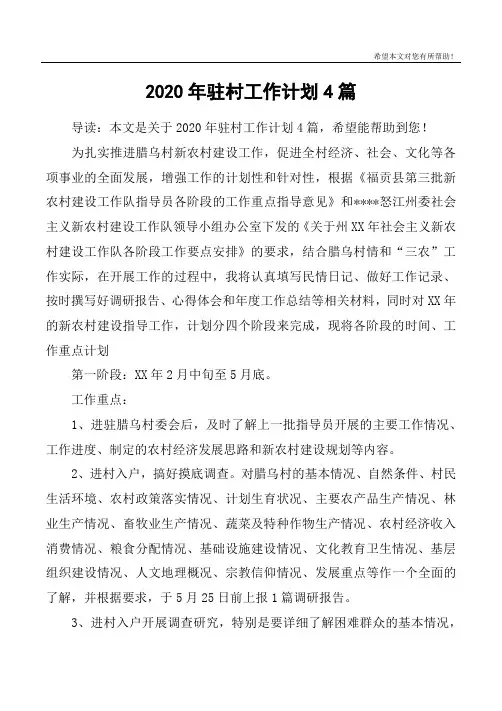 2020年驻村工作计划4篇