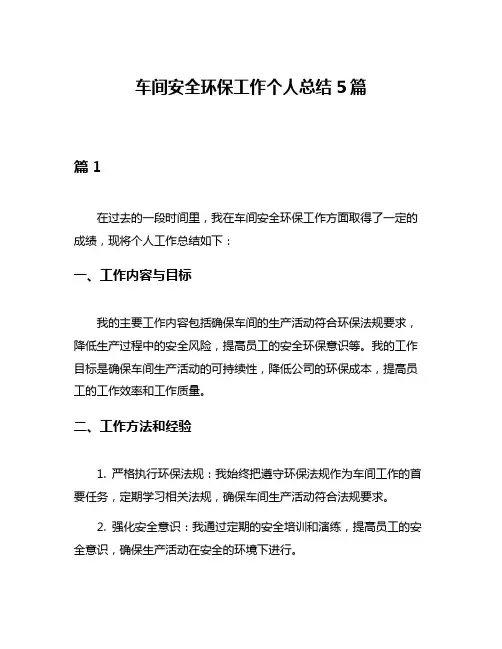 车间安全环保工作个人总结5篇