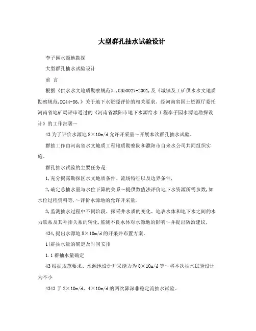 大型群孔抽水试验设计
