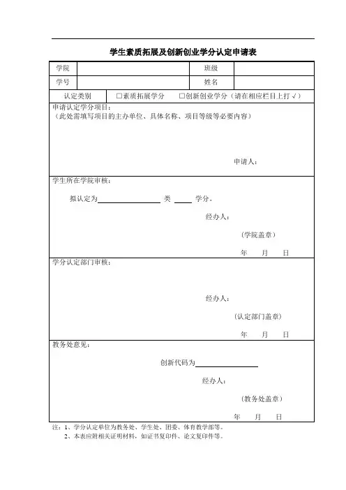 学生素质拓展及创新创业学分认定申请表