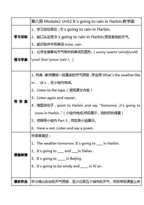 M2U2外研版英语 六年级下 Module2 Unit2 导学案