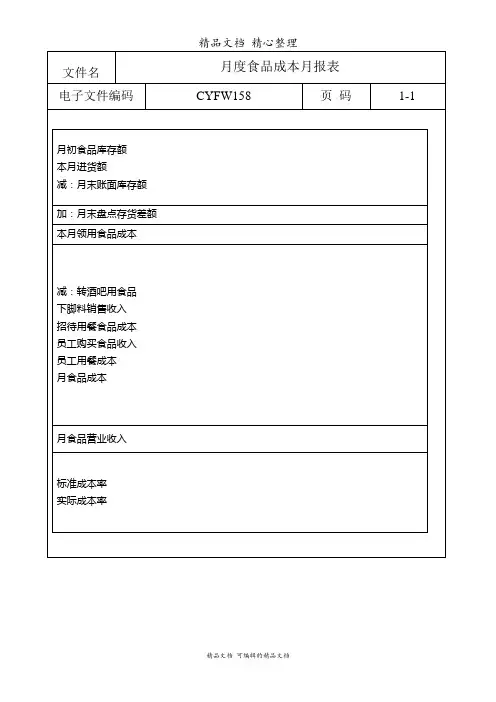 月度食品成本月报表