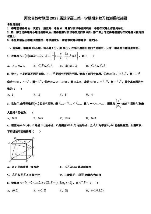 河北省教考联盟2025届数学高三第一学期期末复习检测模拟试题含解析