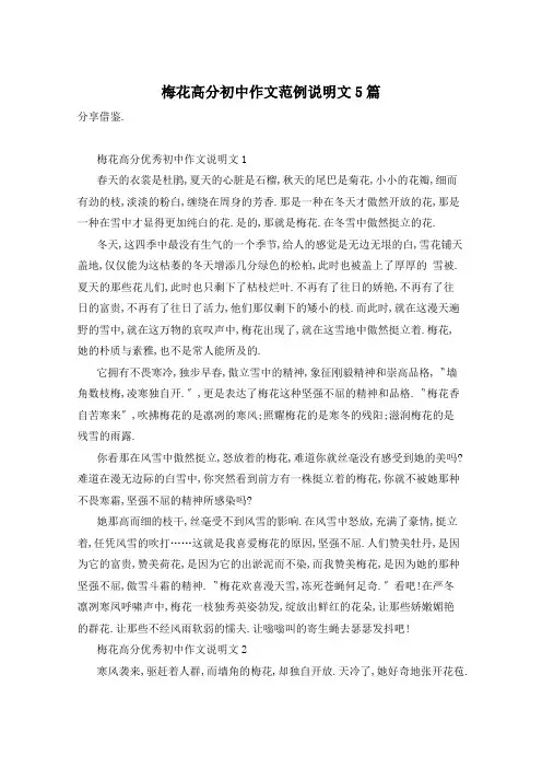 梅花高分初中作文范例说明文5篇