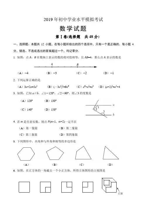 山东省淄博市周村县2019年中考数学一模试题及答案