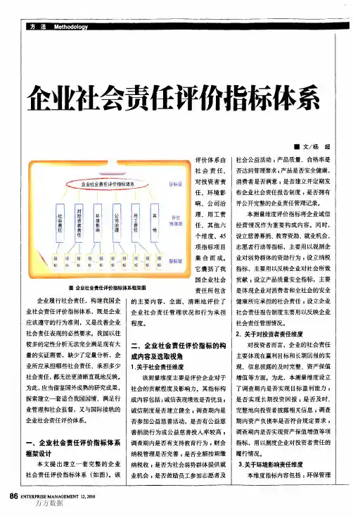 企业社会责任评价指标体系