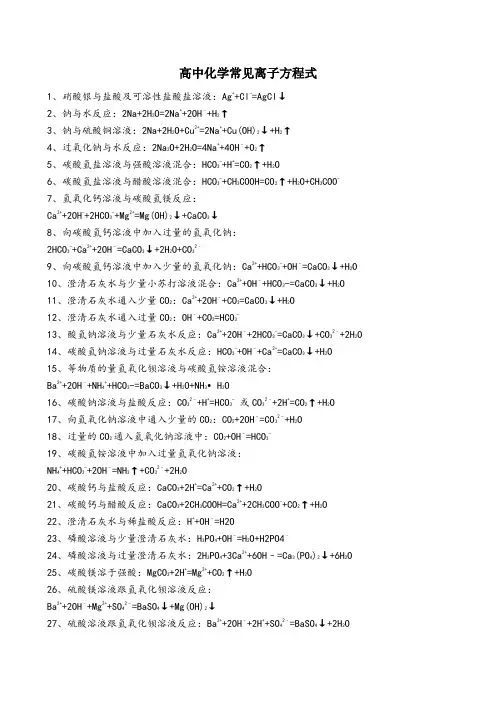 高中化学离子反应方程式汇总