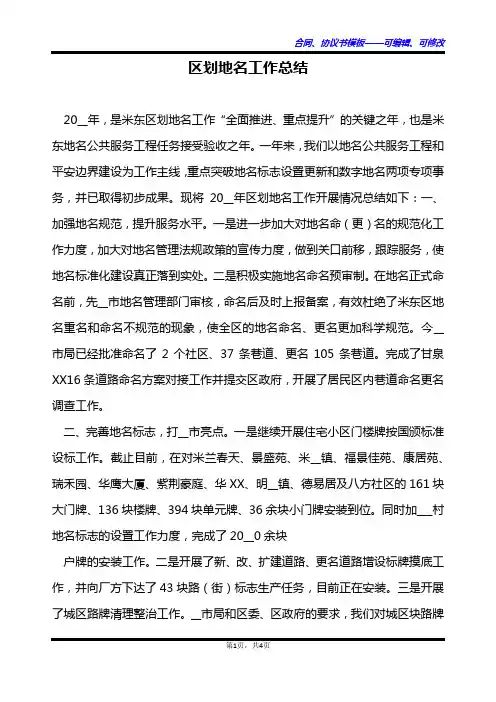 区划地名工作总结