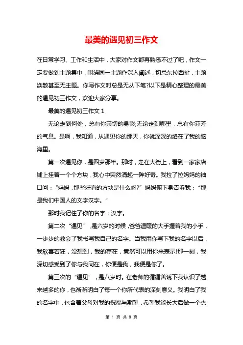 最美的遇见初三作文