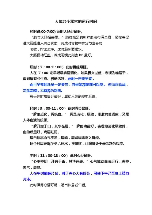 人体各个器官的运行时间