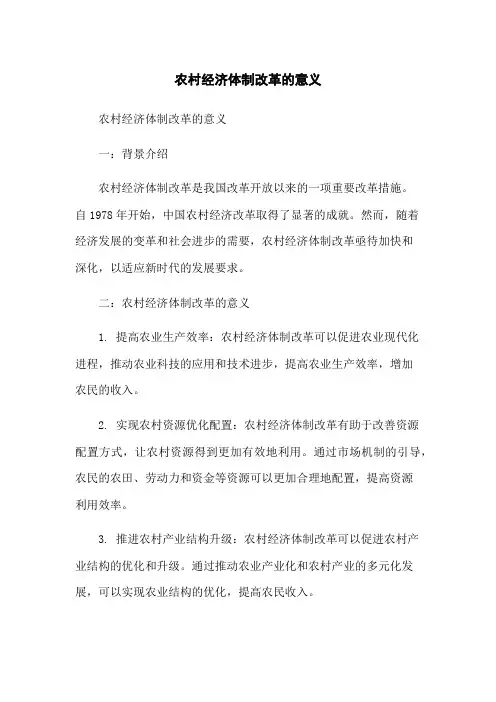 农村经济体制改革的意义