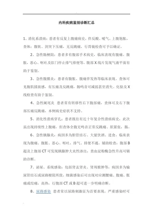 内科疾病鉴别诊断汇总