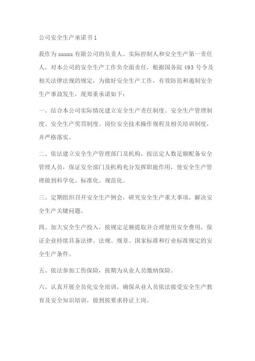 公司安全生产承诺书(7篇)