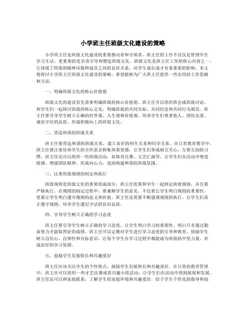 小学班主任班级文化建设的策略
