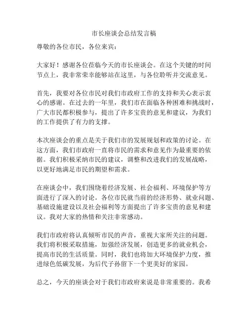 市长座谈会总结发言稿