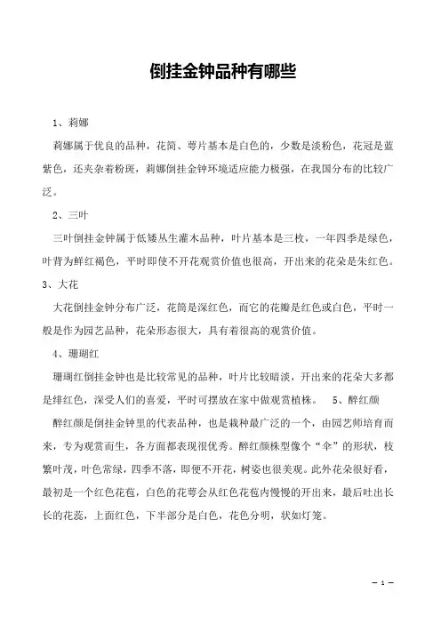 倒挂金钟品种有哪些