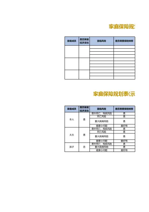 家庭保障规划及保单记录表