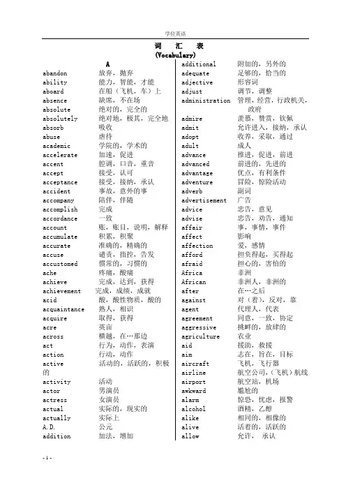 成人学位英语词汇