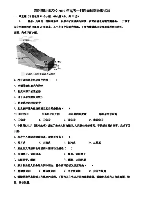 洛阳市达标名校2019年高考一月质量检测地理试题含解析