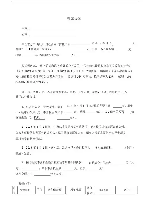调整合同增值税税率的补充协议.doc