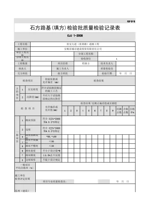 石方路基(填方)检验批质量检验记录表
