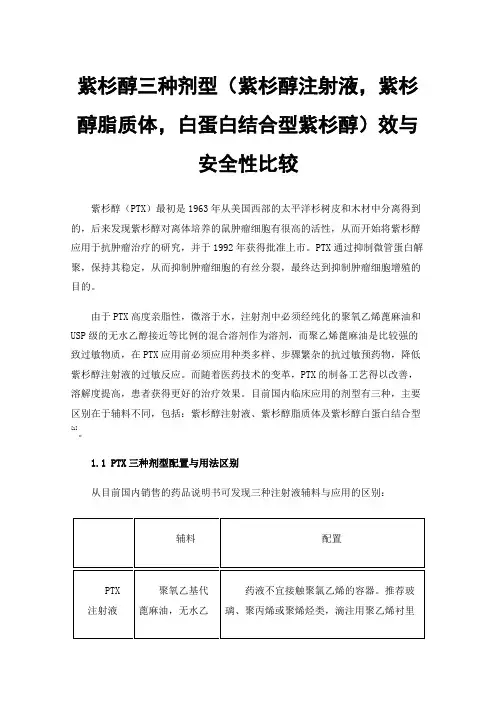 紫杉醇三种剂型（紫杉醇注射液，紫杉醇脂质体，白蛋白结合型紫杉醇）效与安全性比较