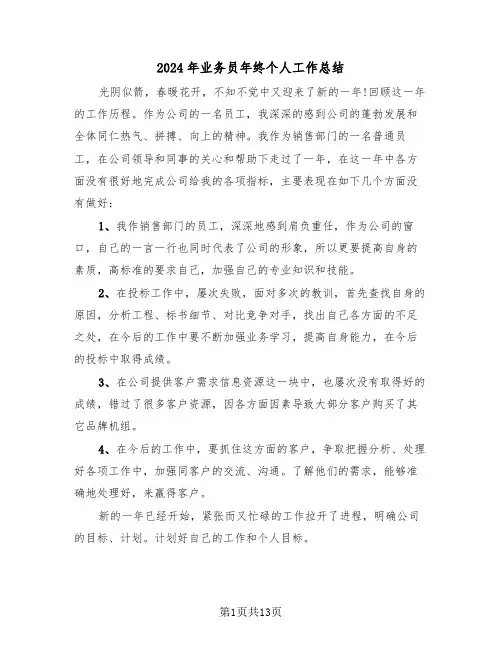 2024年业务员年终个人工作总结(五篇)