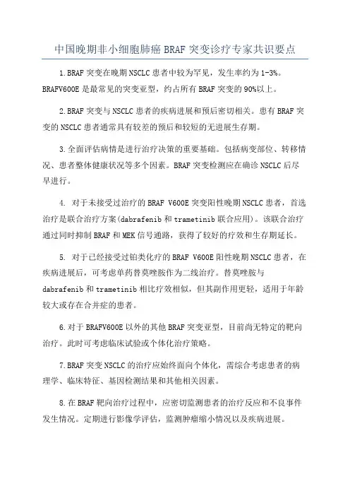 中国晚期非小细胞肺癌BRAF突变诊疗专家共识要点