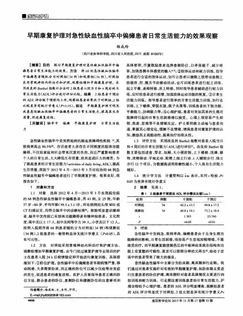 早期康复护理对急性缺血性脑卒中偏瘫患者日常生活能力的效果观察
