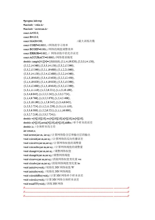 C++实现的BP神经网络代码
