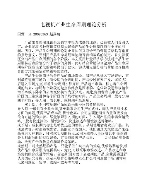 电视机产业生命周期理论分析