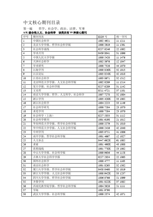 中文核心期刊