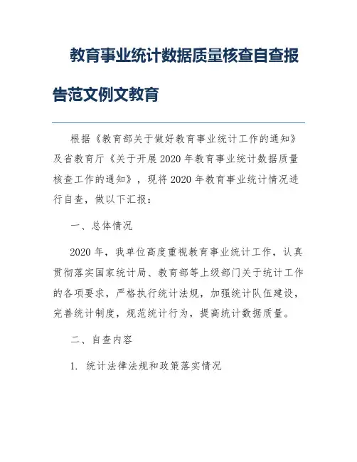 教育事业统计数据质量核查自查报告范文例文教育